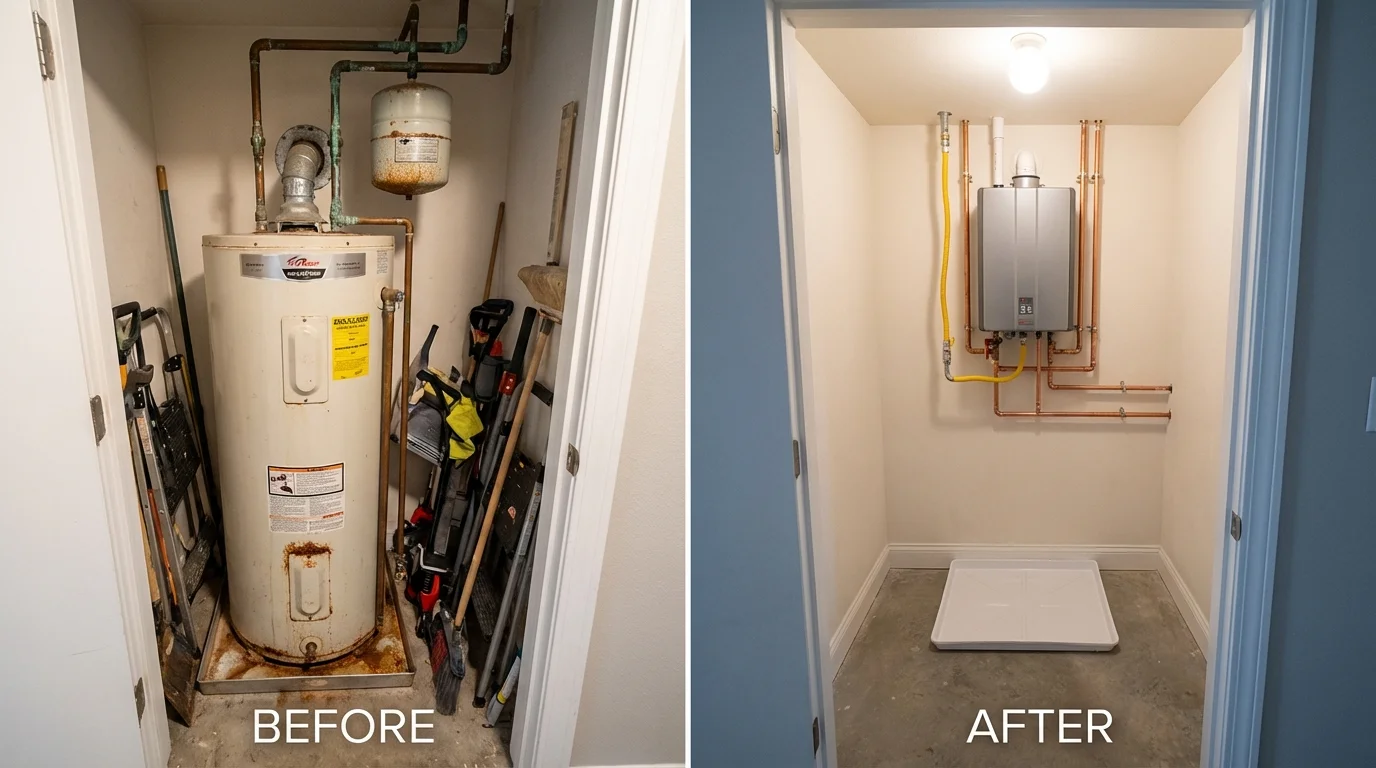 Tank water heater versus wall-mounted tankless unit comparison for Lewiston, CA homeowners