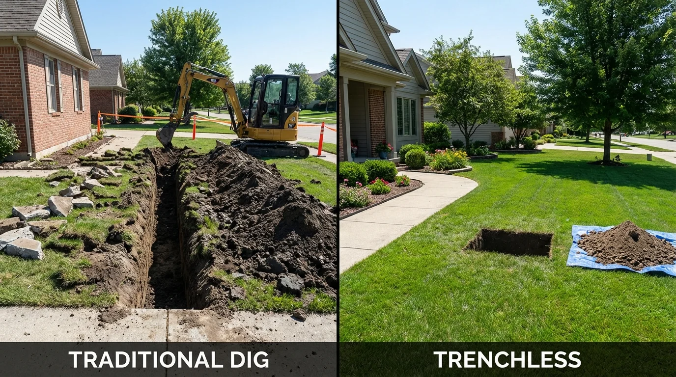 Trenchless sewer repair with minimal yard damage versus traditional excavation in Lewiston, CA
